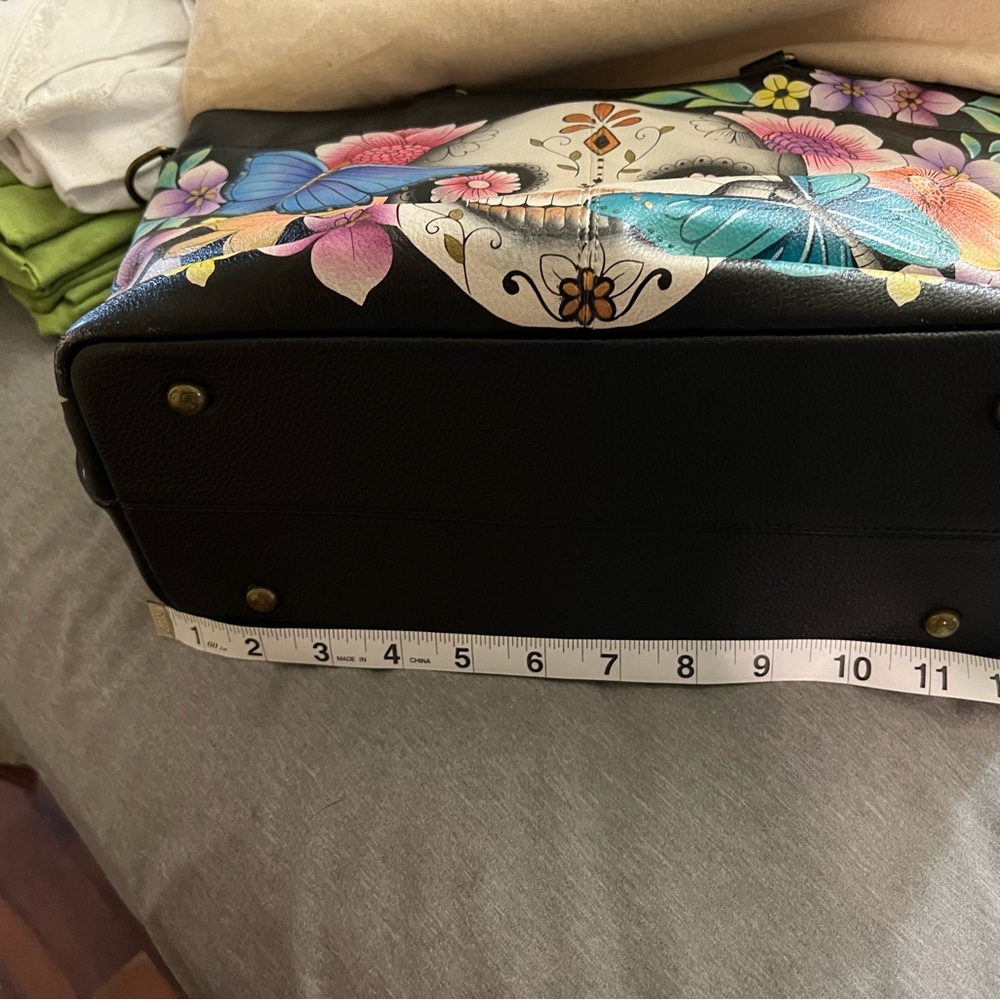 Anuschka Black Bag with Floral and Skull Art - Picture 4 of 4